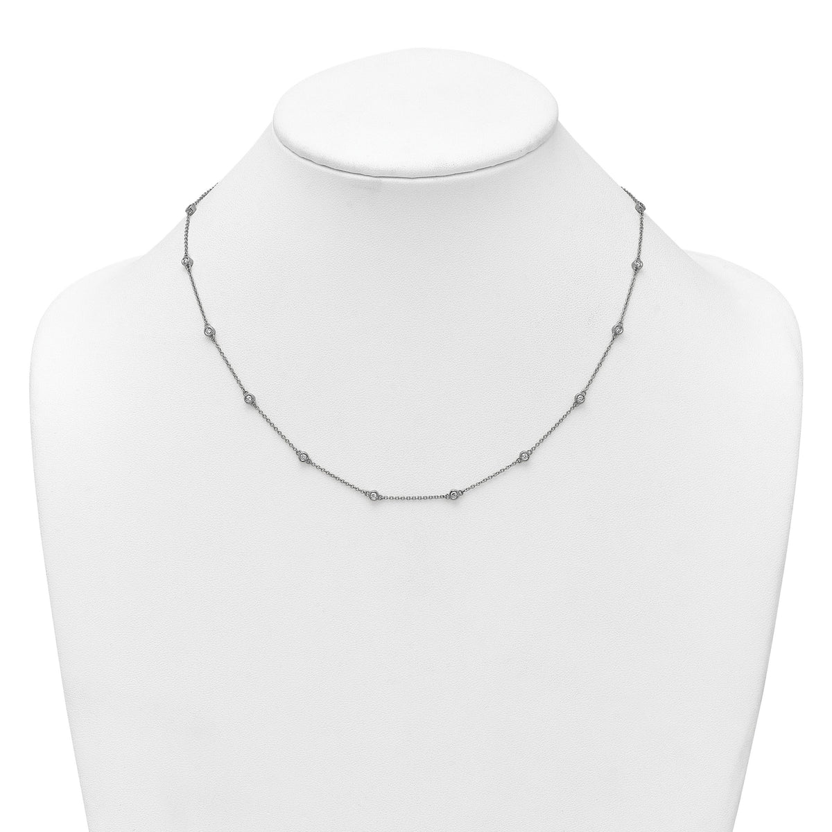 14k White Gold Complete 1/2 carat Bezel-set Diamond and Cable Chain 18-Station 18 inch Necklace
