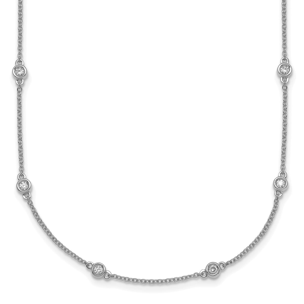 14k White Gold Complete 1/2 carat Bezel-set Diamond and Cable Chain 18-Station 18 inch Necklace