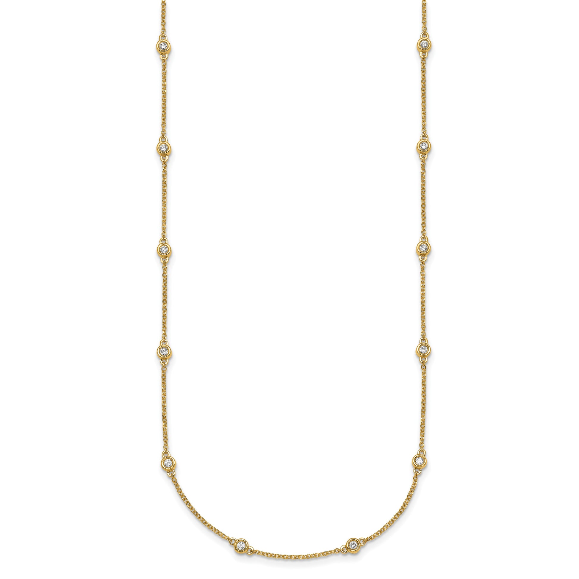 14k Complete 1/2 carat Bezel-set Diamond and Cable Chain 20-Station 20 inch Necklace