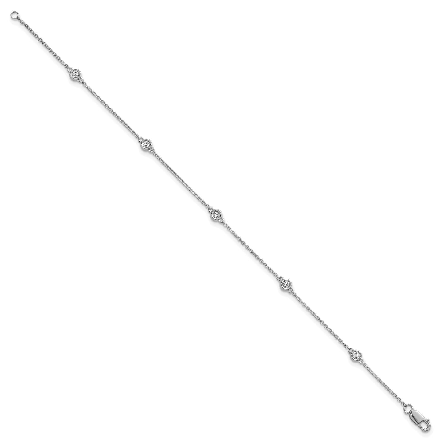 14k White Gold Complete 1/6 carat Bezel-set Diamond and Cable Chain 5-Station 7 inch Bracelet