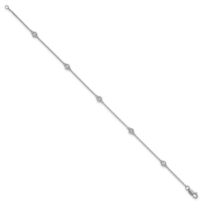 14k White Gold Complete 1/6 carat Bezel-set Diamond and Cable Chain 5-Station 7 inch Bracelet