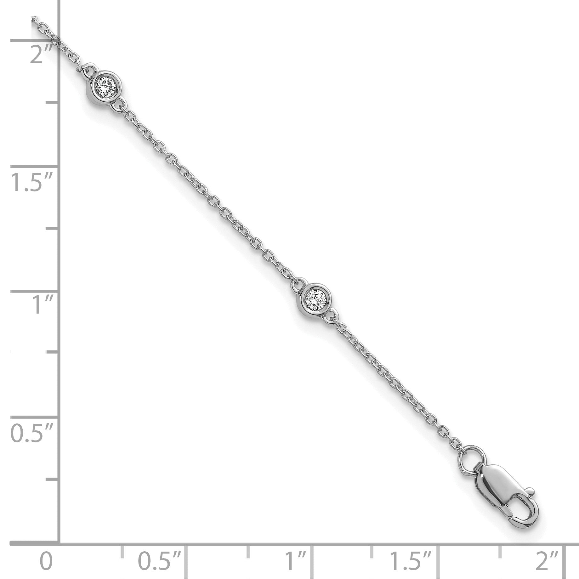14k White Gold Complete 1/6 carat Bezel-set Diamond and Cable Chain 5-Station 7 inch Bracelet