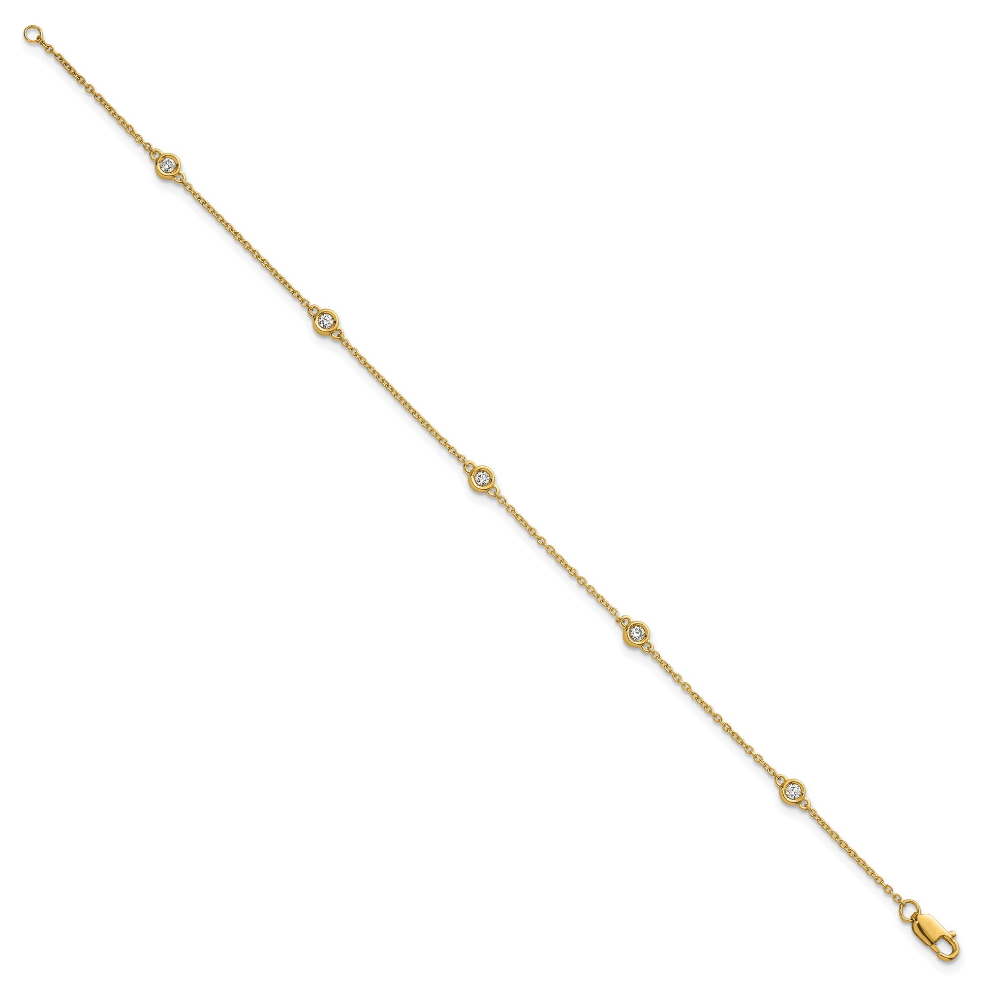 14k Complete 1/6 carat Bezel-set Diamond and Cable Chain 5-Station 7 inch Bracelet