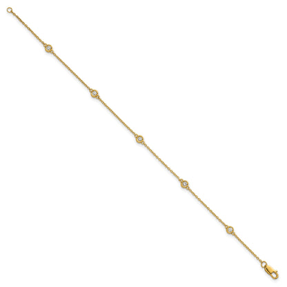14k Complete 1/6 carat Bezel-set Diamond and Cable Chain 5-Station 7 inch Bracelet