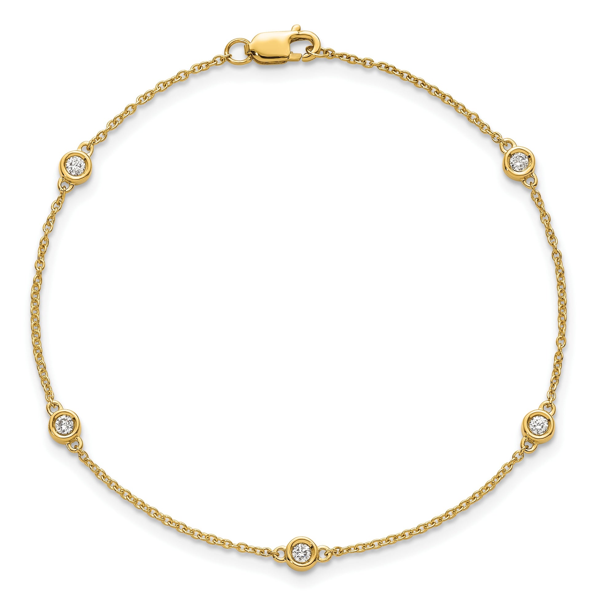 14k Complete 1/6 carat Bezel-set Diamond and Cable Chain 5-Station 7 inch Bracelet