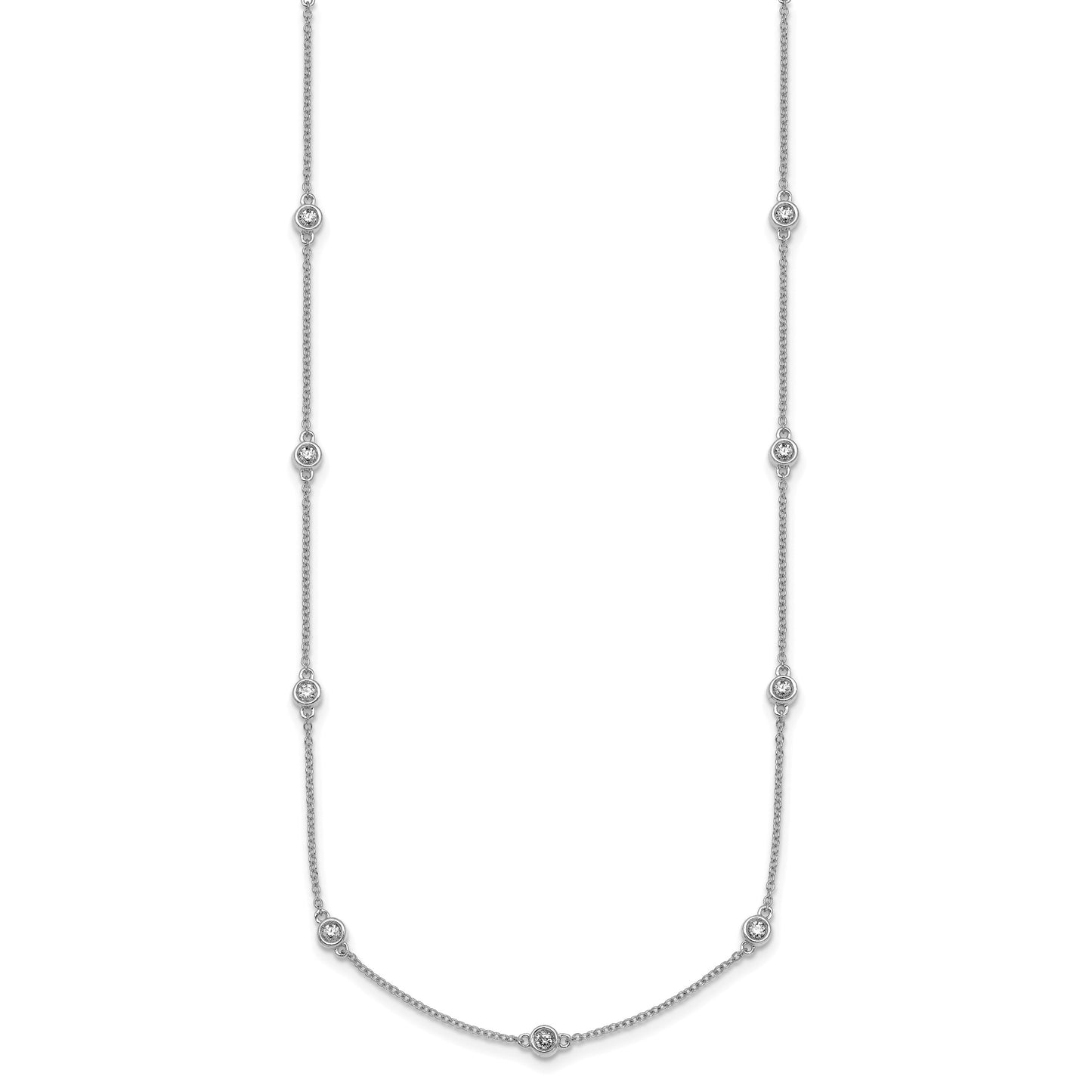 14k White Gold Complete 1/2 carat Bezel-set Diamond and Cable Chain 13-Station 16 inch Necklace