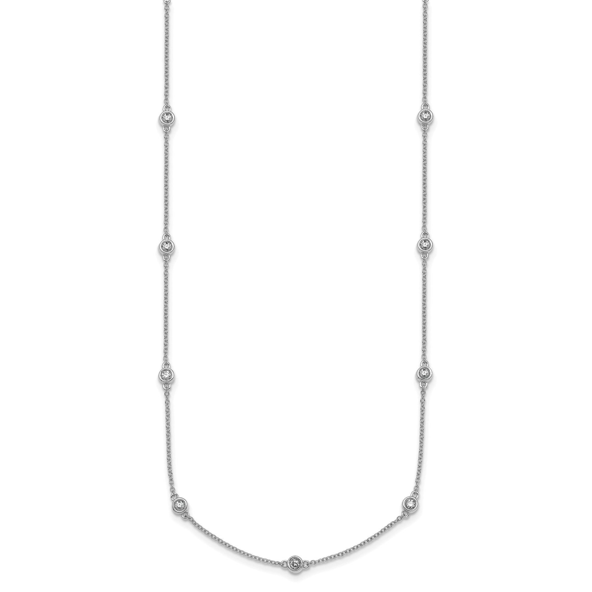 14k White Gold Complete 1/2 carat Bezel-set Diamond and Cable Chain 13-Station 16 inch Necklace