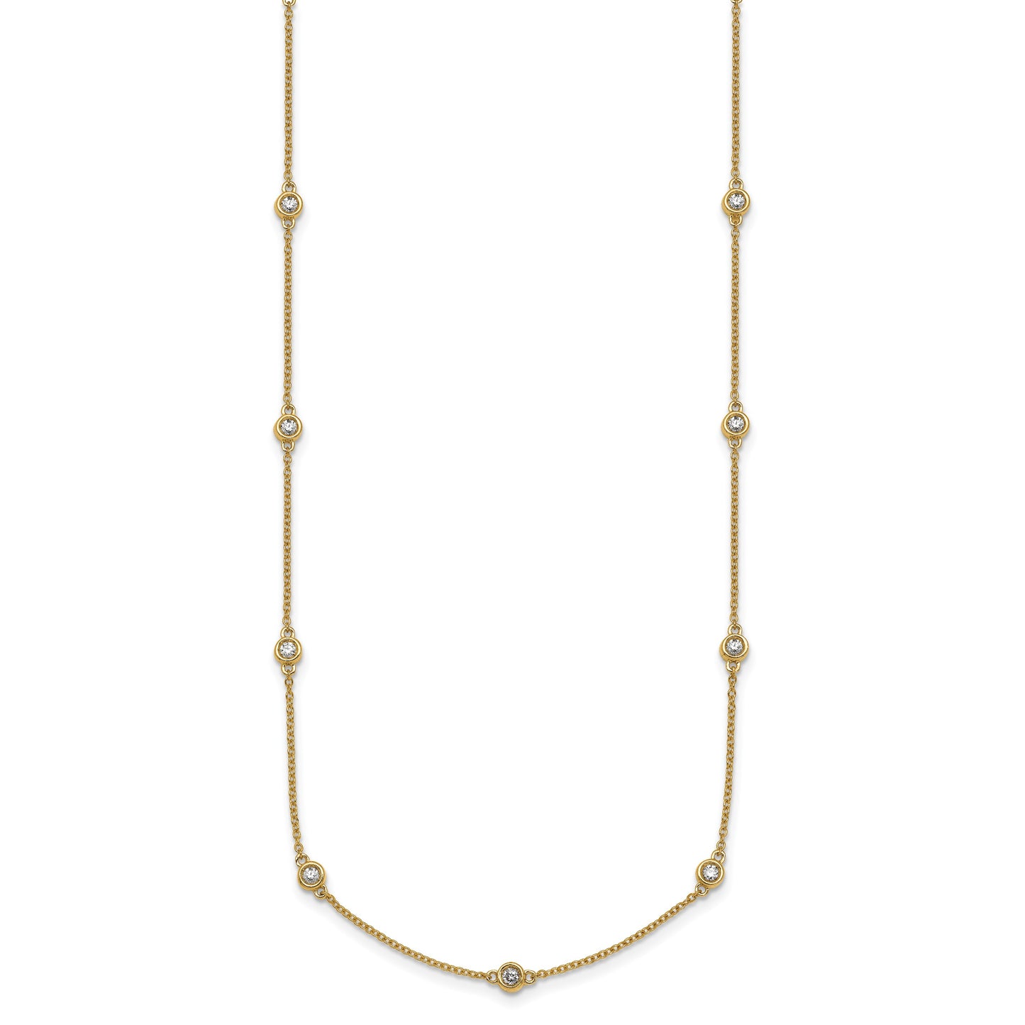 14k Complete 1/2 carat Bezel-set Diamond and Cable Chain 13-Station 16 inch Necklace
