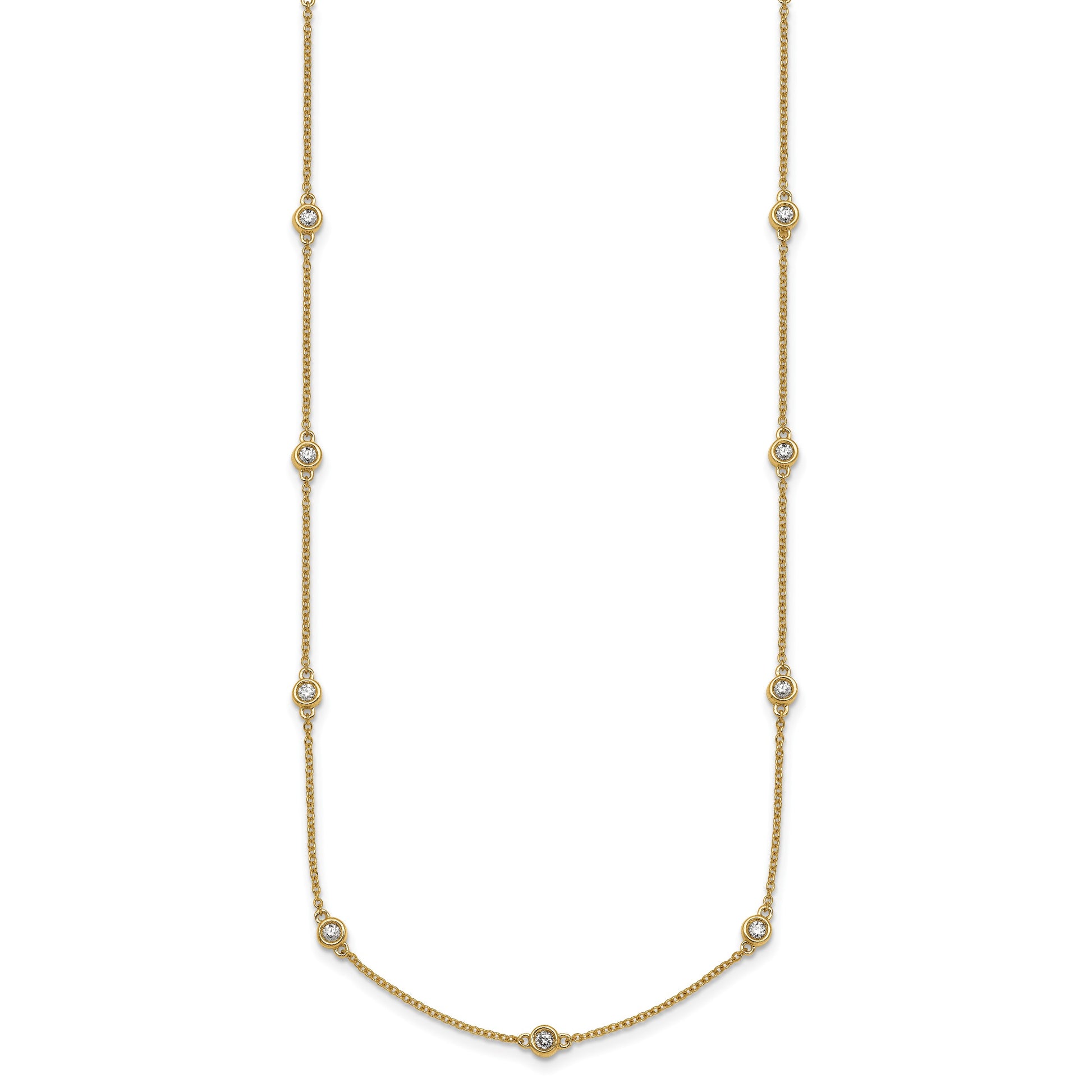 14k Complete 1/2 carat Bezel-set Diamond and Cable Chain 13-Station 16 inch Necklace