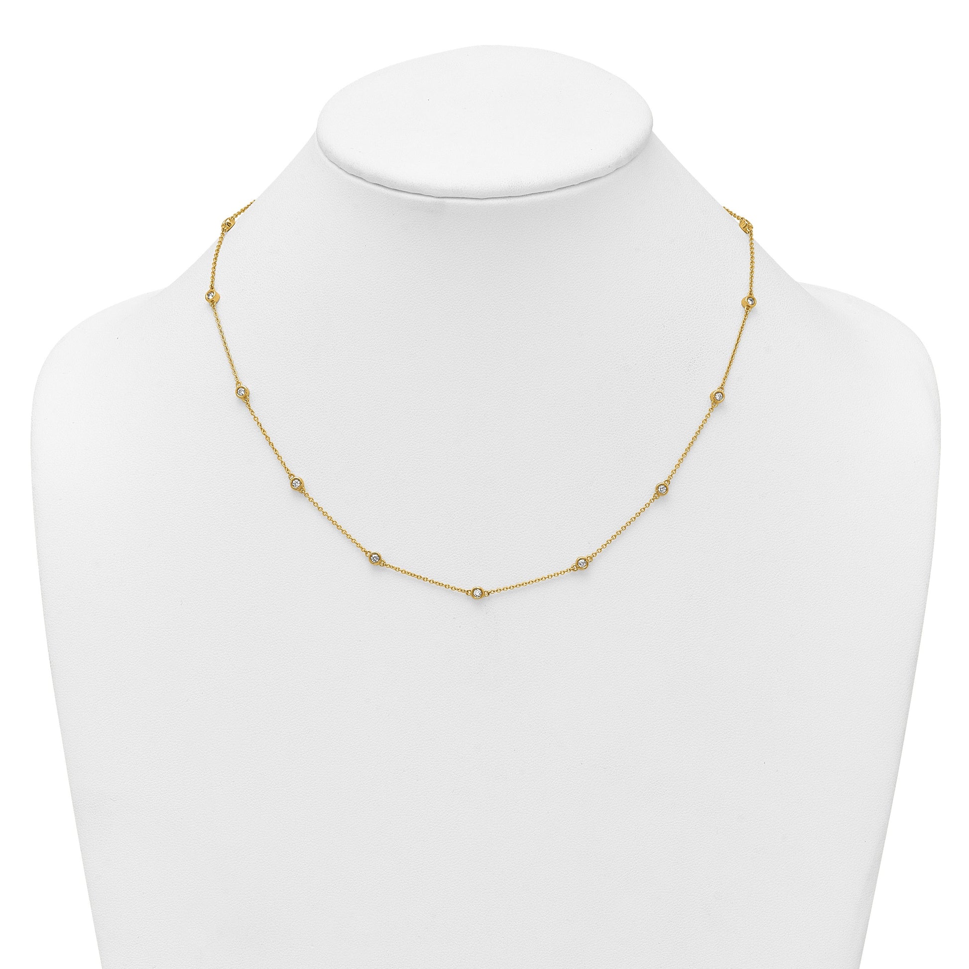 14k Complete 1/2 carat Bezel-set Diamond and Cable Chain 15-Station 18 inch Necklace