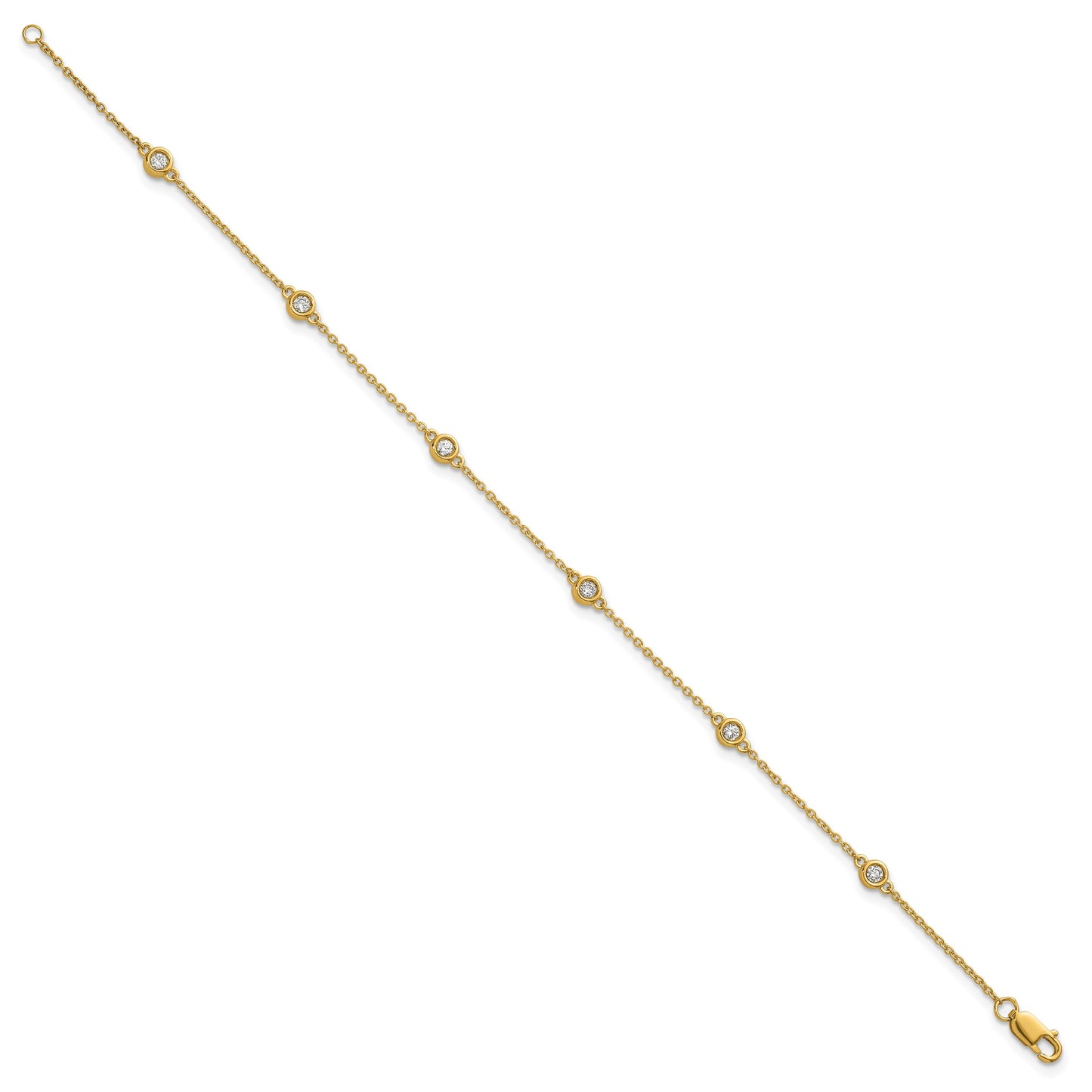14k Complete 1/5 carat Bezel-set Diamond and Cable Chain 6-Station 7 inch Bracelet