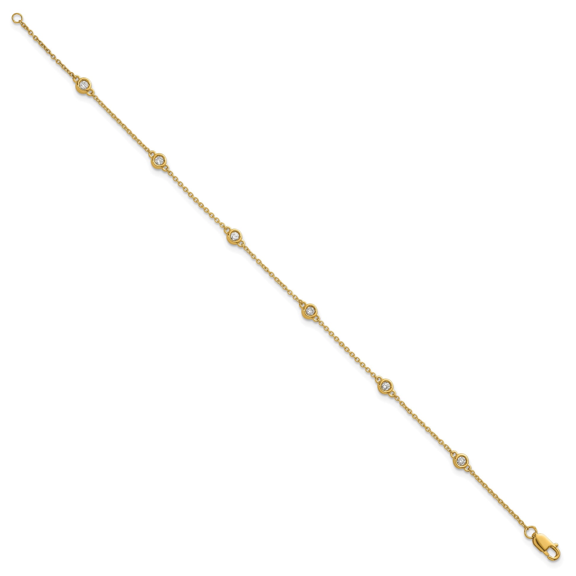14k Complete 1/5 carat Bezel-set Diamond and Cable Chain 6-Station 7 inch Bracelet