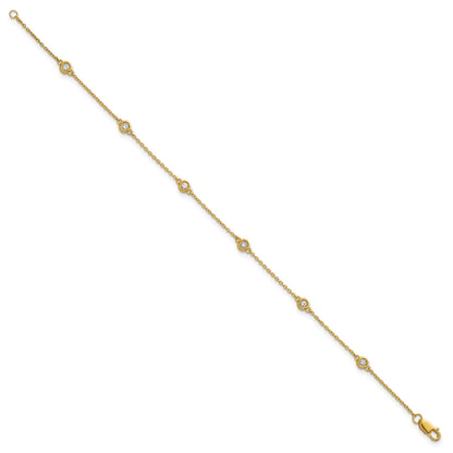 14k Complete 1/5 carat Bezel-set Diamond and Cable Chain 6-Station 7 inch Bracelet