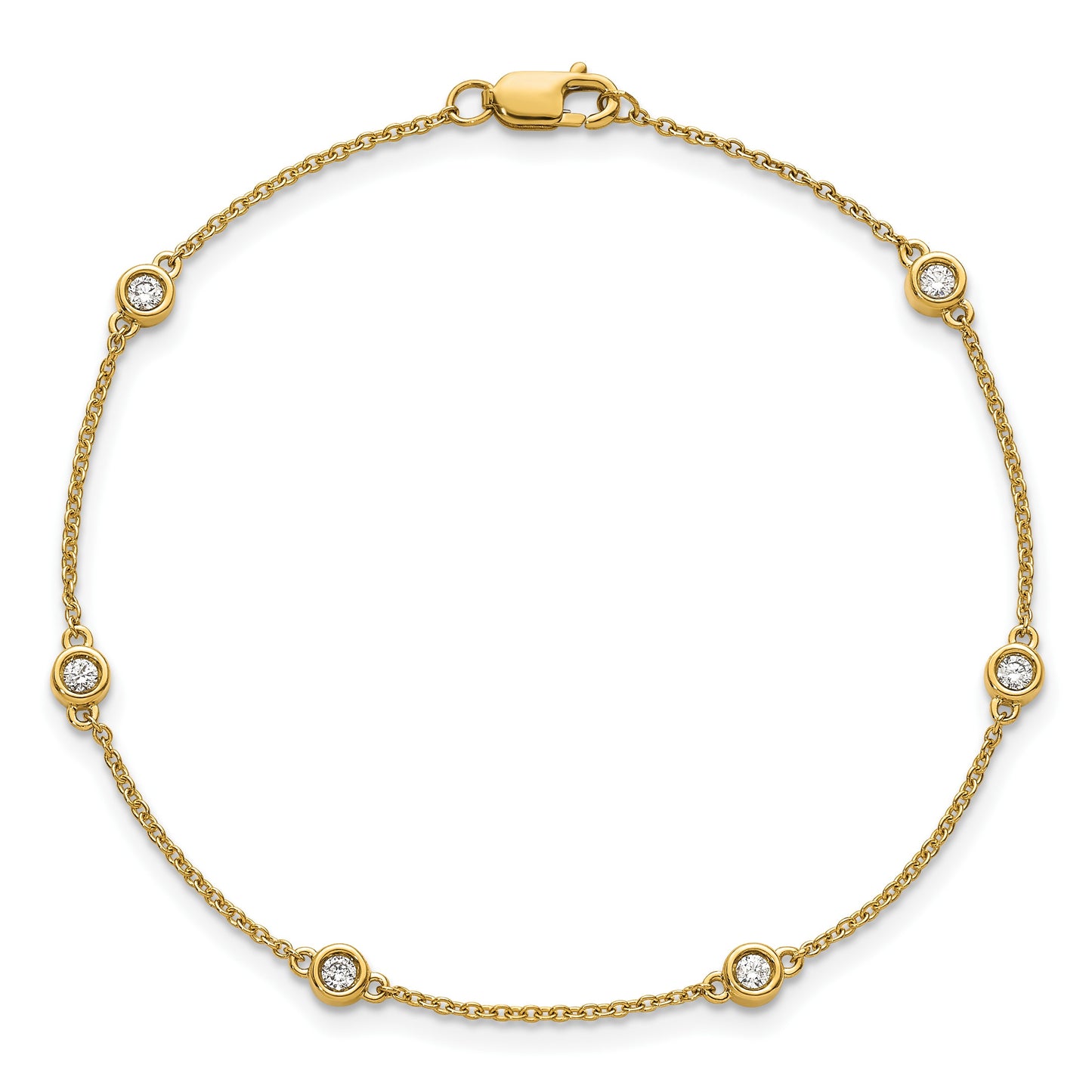 14k Complete 1/5 carat Bezel-set Diamond and Cable Chain 6-Station 7 inch Bracelet