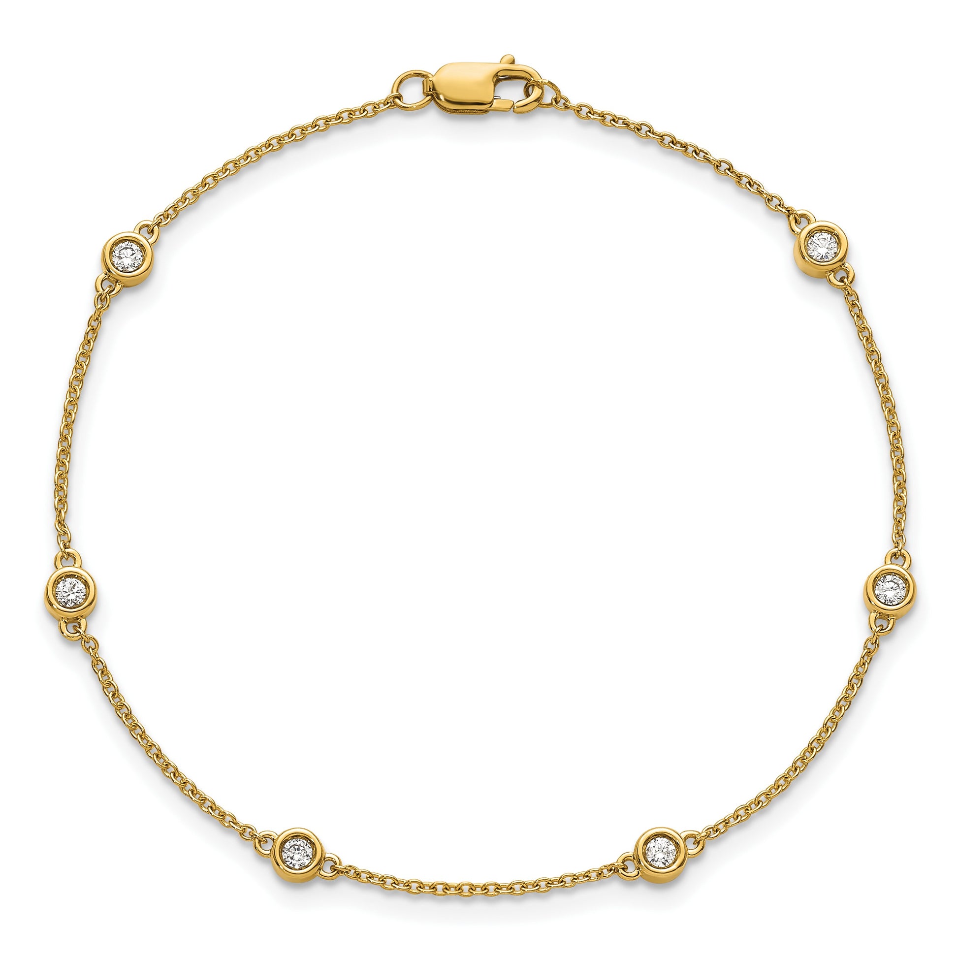 14k Complete 1/5 carat Bezel-set Diamond and Cable Chain 6-Station 7 inch Bracelet