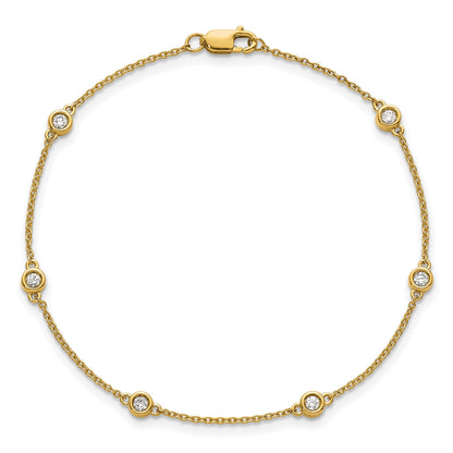 14k Complete 1/5 carat Bezel-set Diamond and Cable Chain 6-Station 7 inch Bracelet
