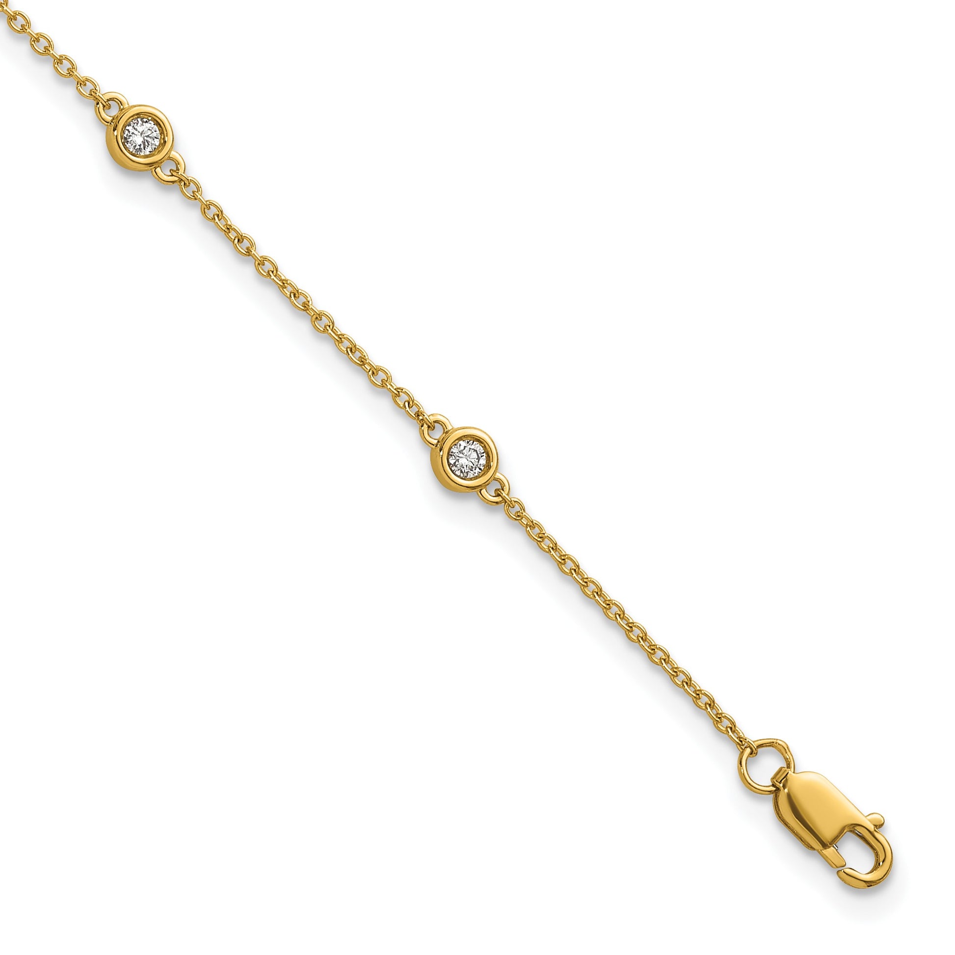 14k Complete 1/5 carat Bezel-set Diamond and Cable Chain 6-Station 7 inch Bracelet