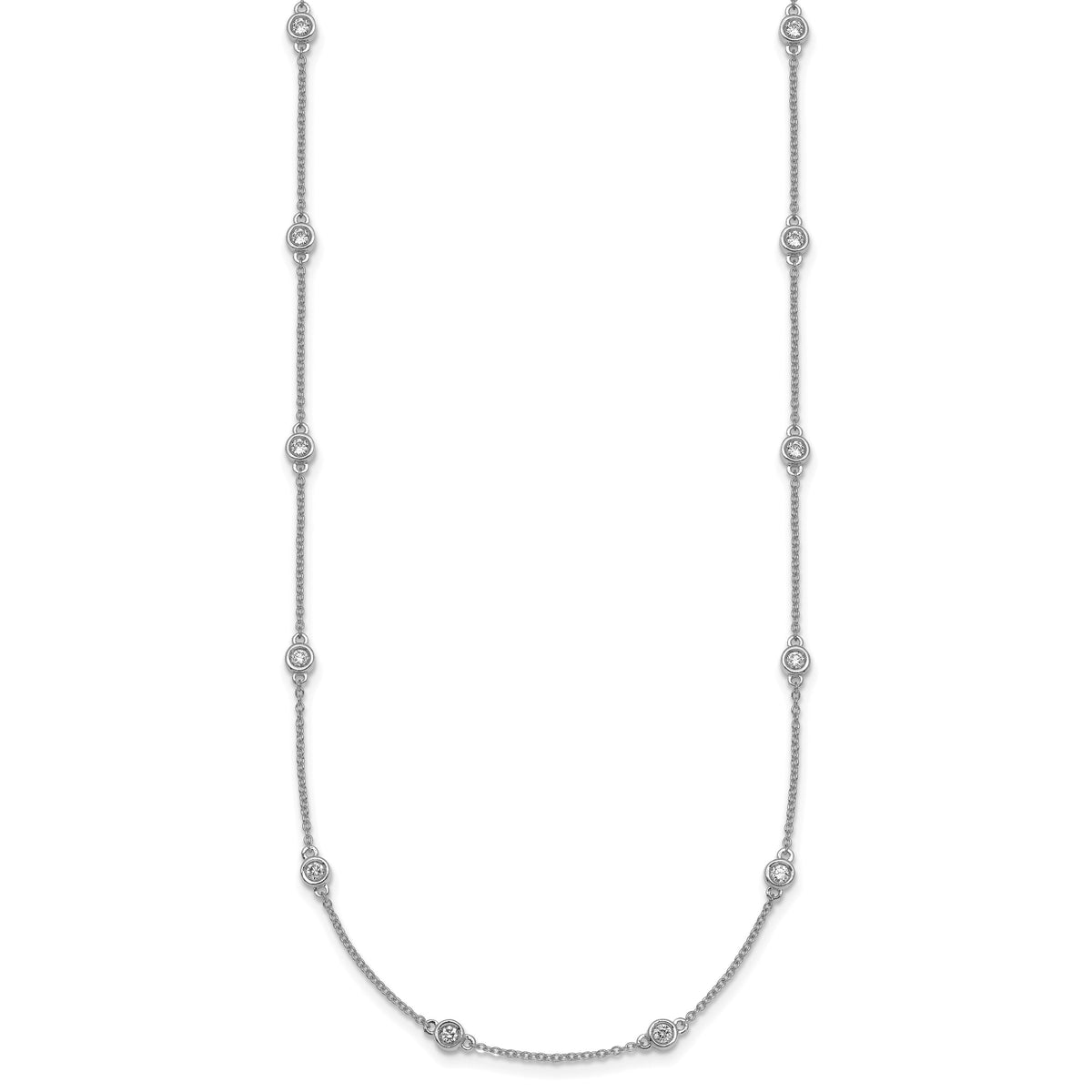 14k White Gold Complete 5/8 carat Bezel-set Diamond and Cable Chain 18-Station 18 inch Necklace