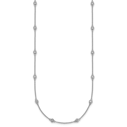 14k White Gold Complete 5/8 carat Bezel-set Diamond and Cable Chain 18-Station 18 inch Necklace