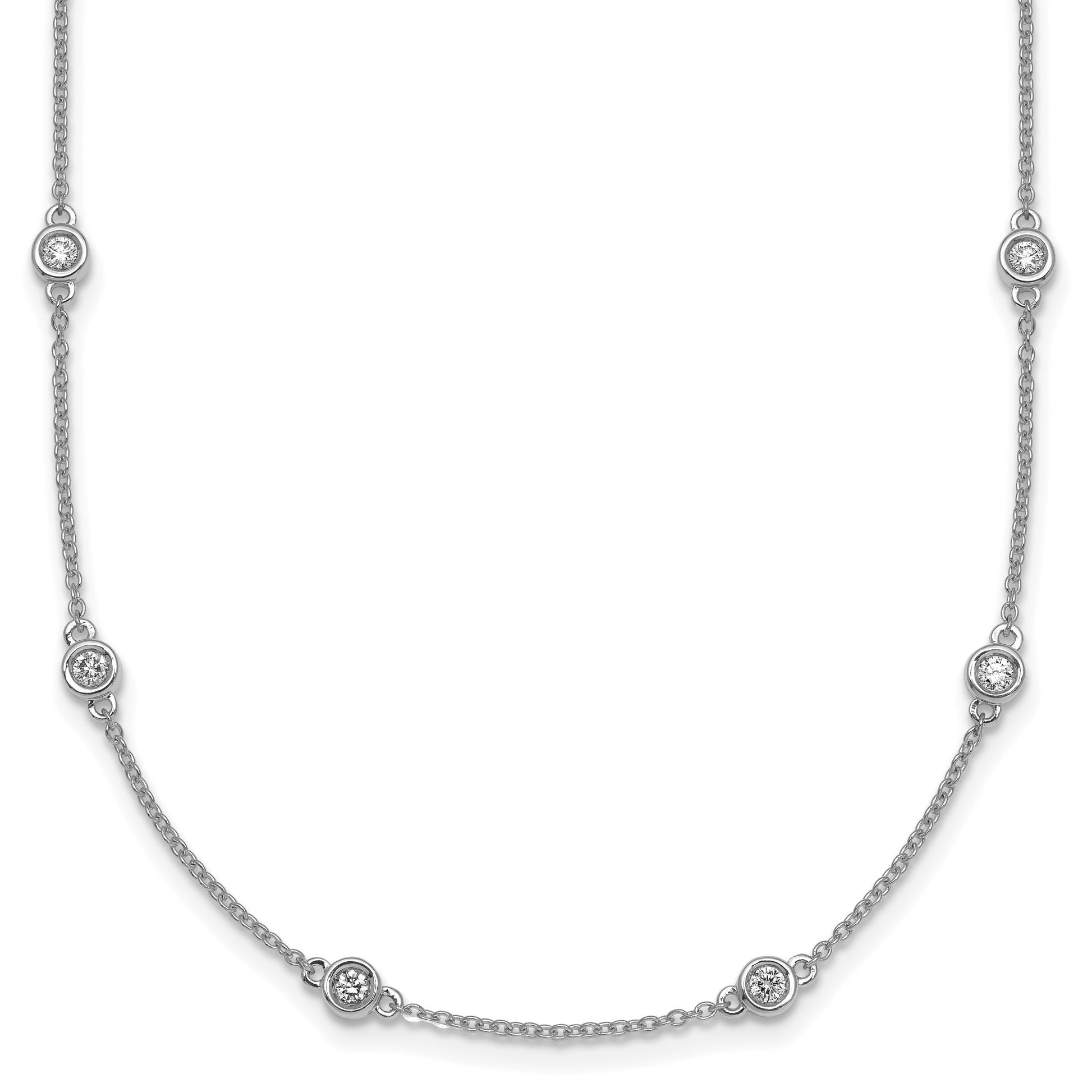 14k White Gold Complete 3/4 carat Bezel-set Diamond and Cable Chain 20-Station 20 inch Necklace