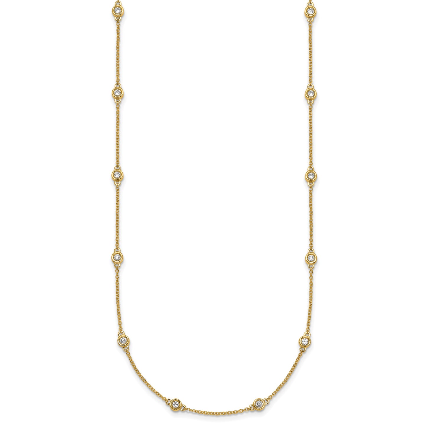 14k Complete 5/8 carat Bezel-set Diamond and Cable Chain 18-Station 18 inch Necklace