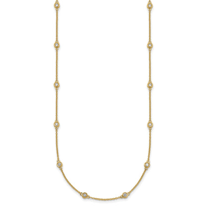 14k Complete 5/8 carat Bezel-set Diamond and Cable Chain 18-Station 18 inch Necklace