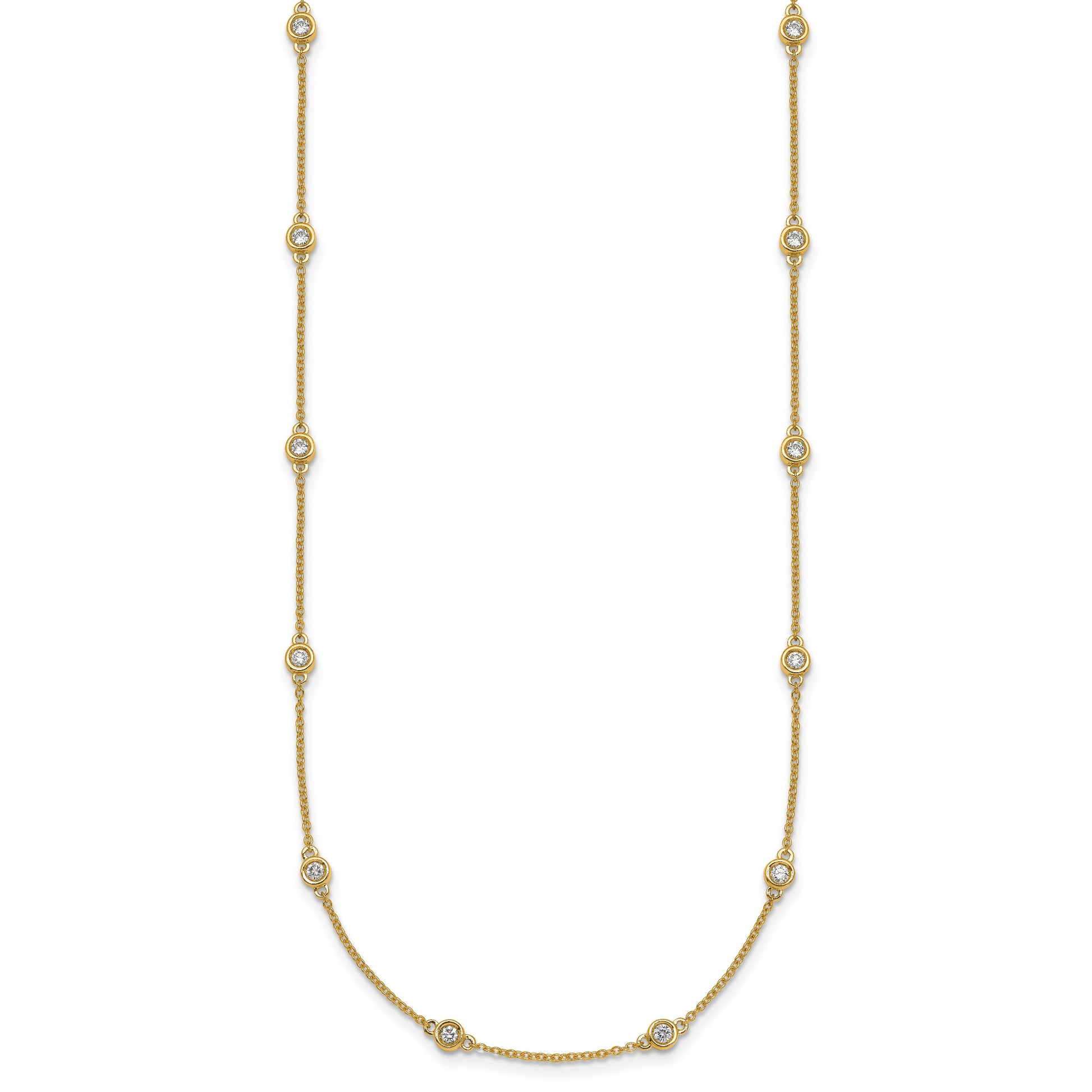 14k Complete 3/4 carat Bezel-set Diamond and Cable Chain 20-Station 20 inch Necklace