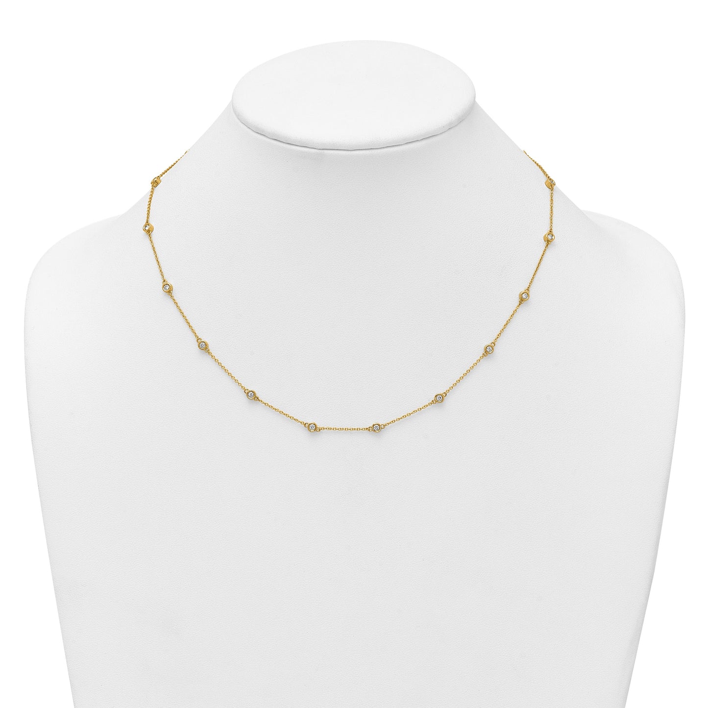 14k Complete 5/8 carat Bezel-set Diamond and Cable Chain 18-Station 18 inch Necklace