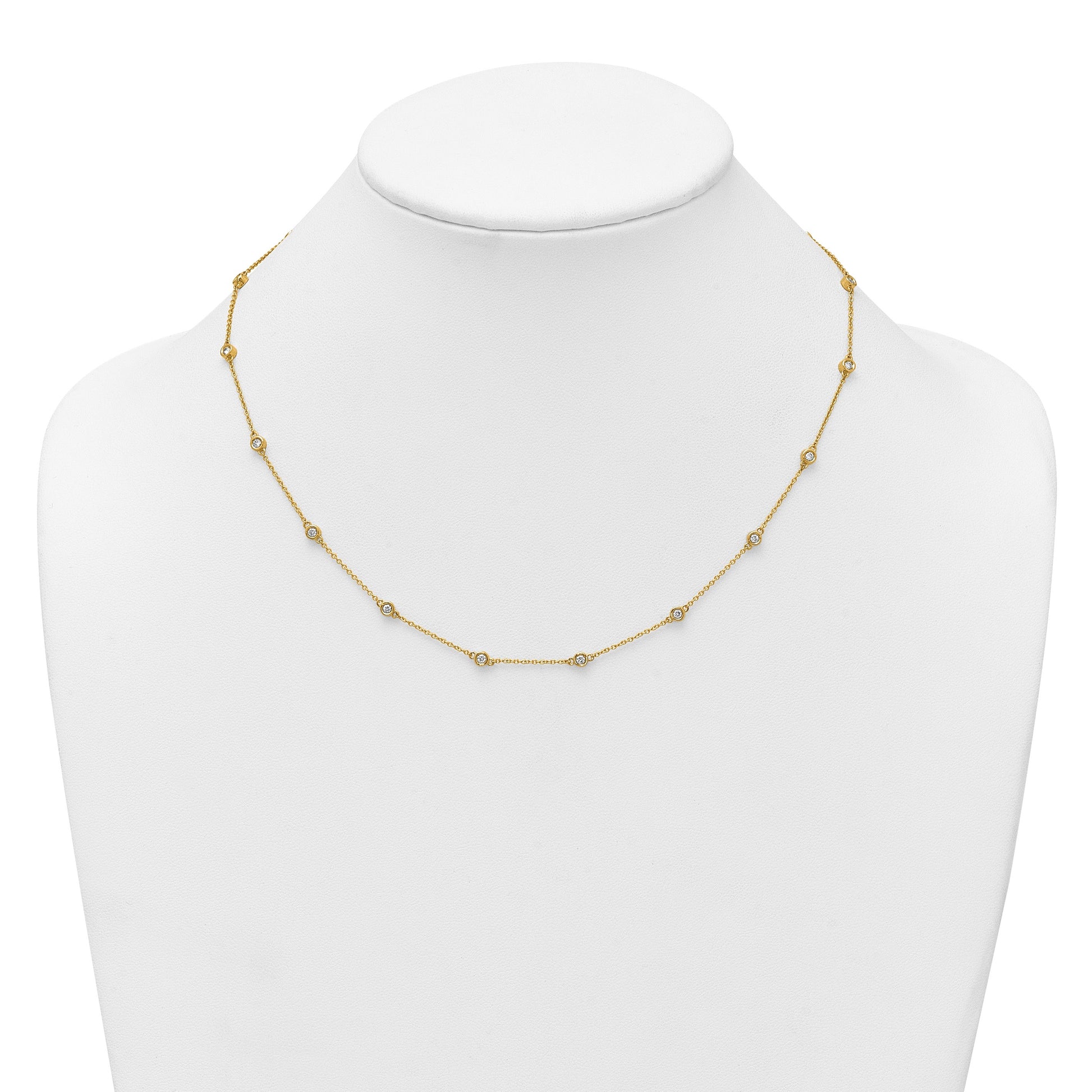 14k Complete 5/8 carat Bezel-set Diamond and Cable Chain 18-Station 18 inch Necklace