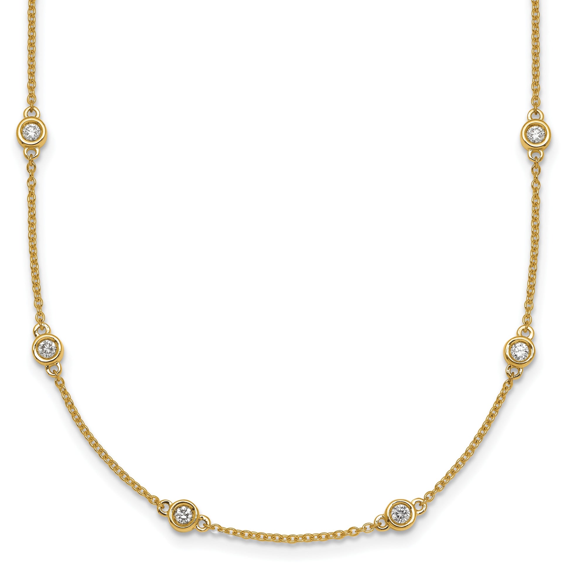 14k Complete 5/8 carat Bezel-set Diamond and Cable Chain 18-Station 18 inch Necklace