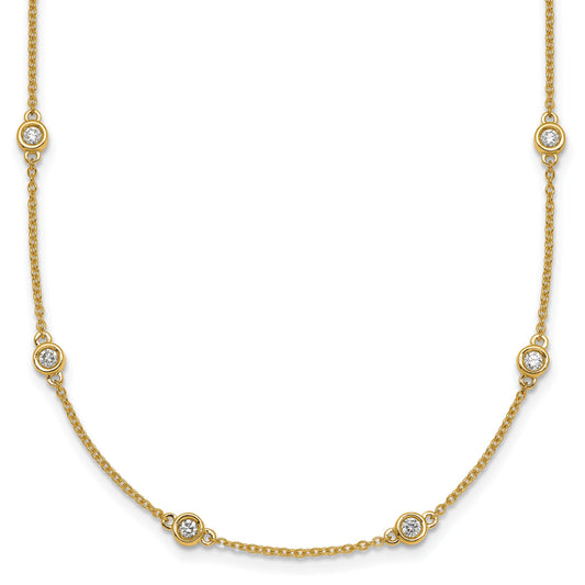 14k Complete 5/8 carat Bezel-set Diamond and Cable Chain 18-Station 18 inch Necklace