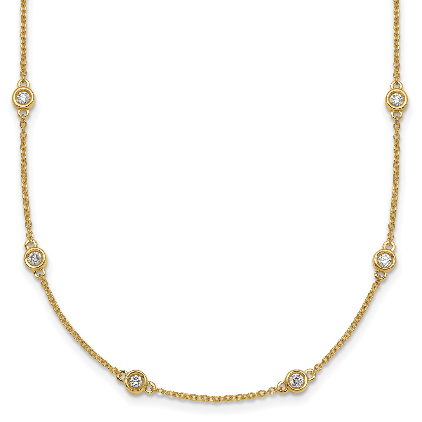 14k Complete 1/2 carat Bezel-set Diamond and Cable Chain 16-Station 16 inch Necklace