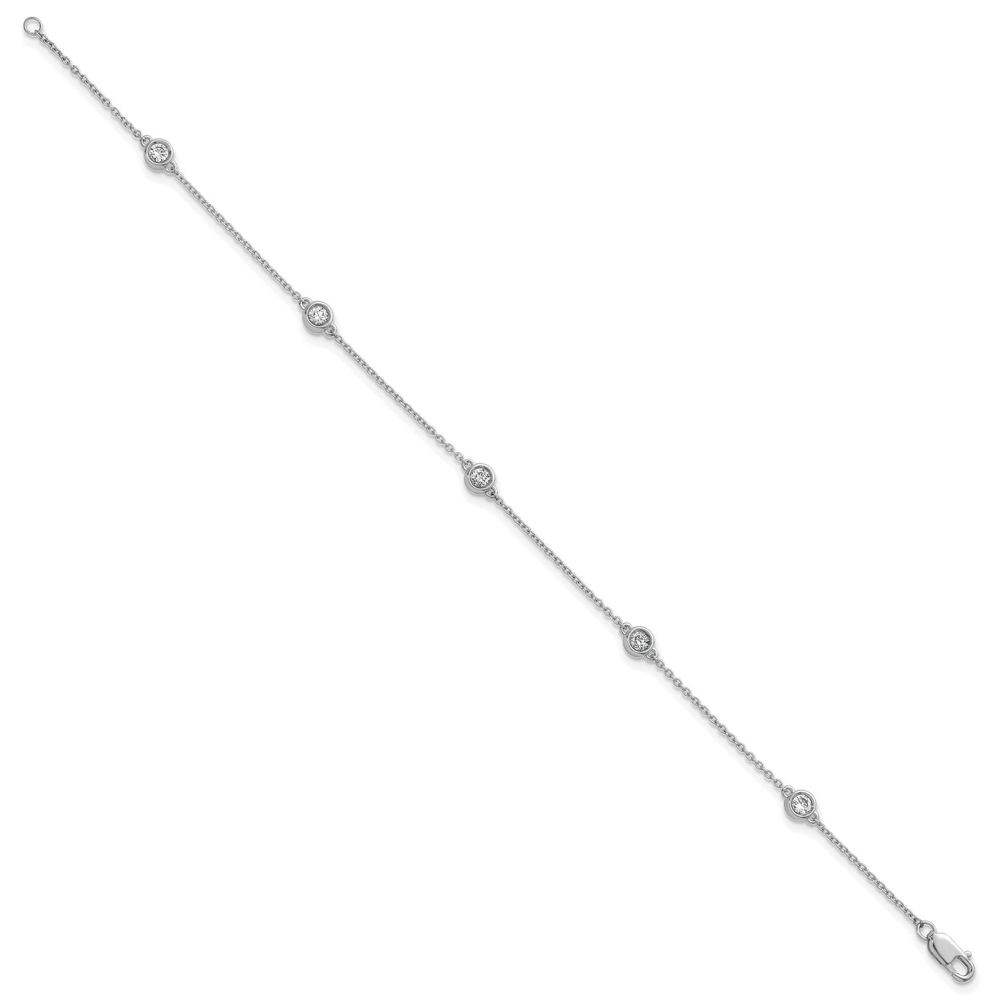 14k White Gold Complete 1/3 carat Bezel-set Diamond and Cable Chain 5-Station 7 inch Bracelet