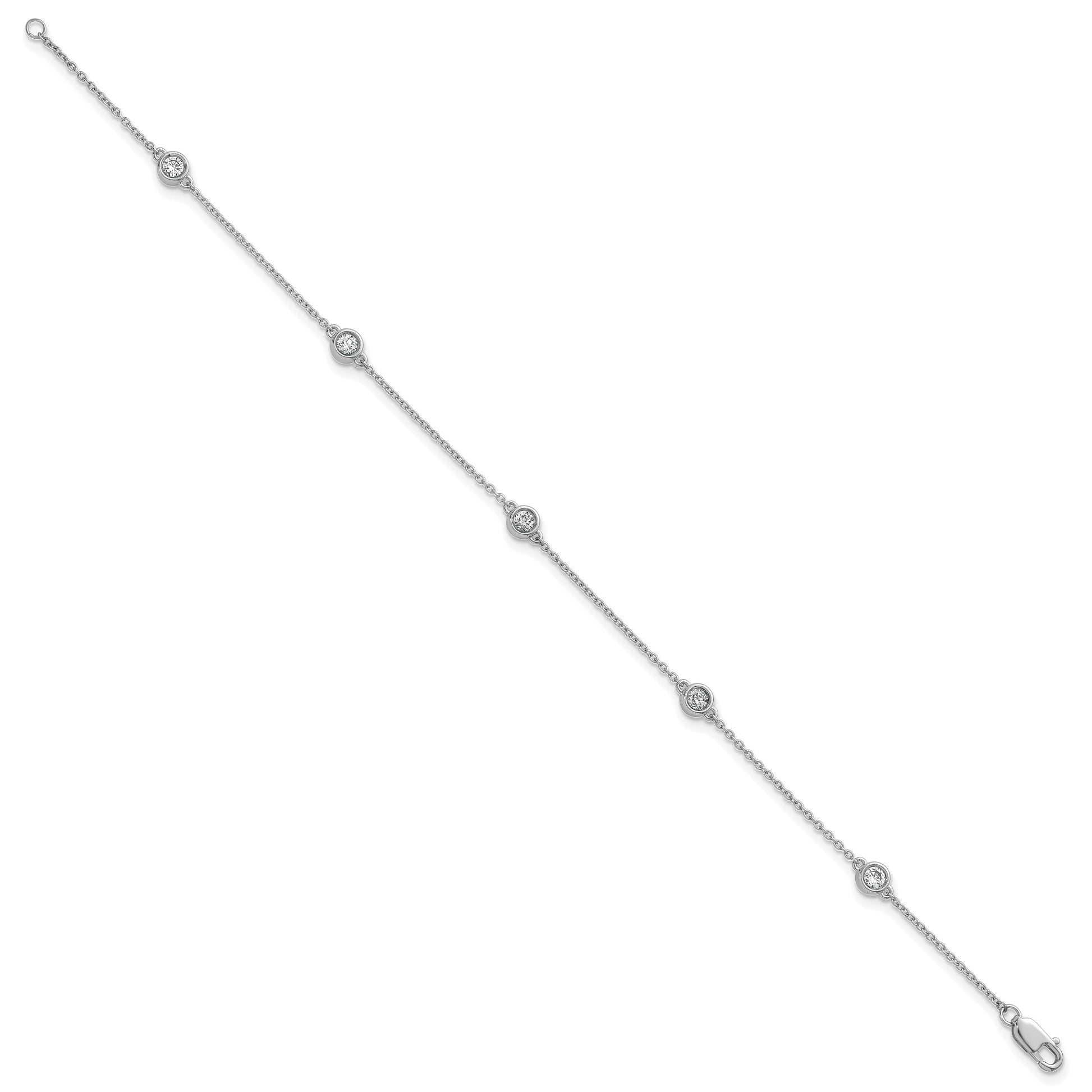 14k White Gold Complete 1/3 carat Bezel-set Diamond and Cable Chain 5-Station 7 inch Bracelet