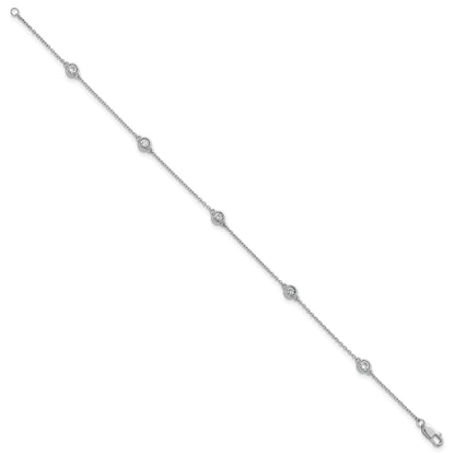 14k White Gold Complete 1/3 carat Bezel-set Diamond and Cable Chain 5-Station 7 inch Bracelet