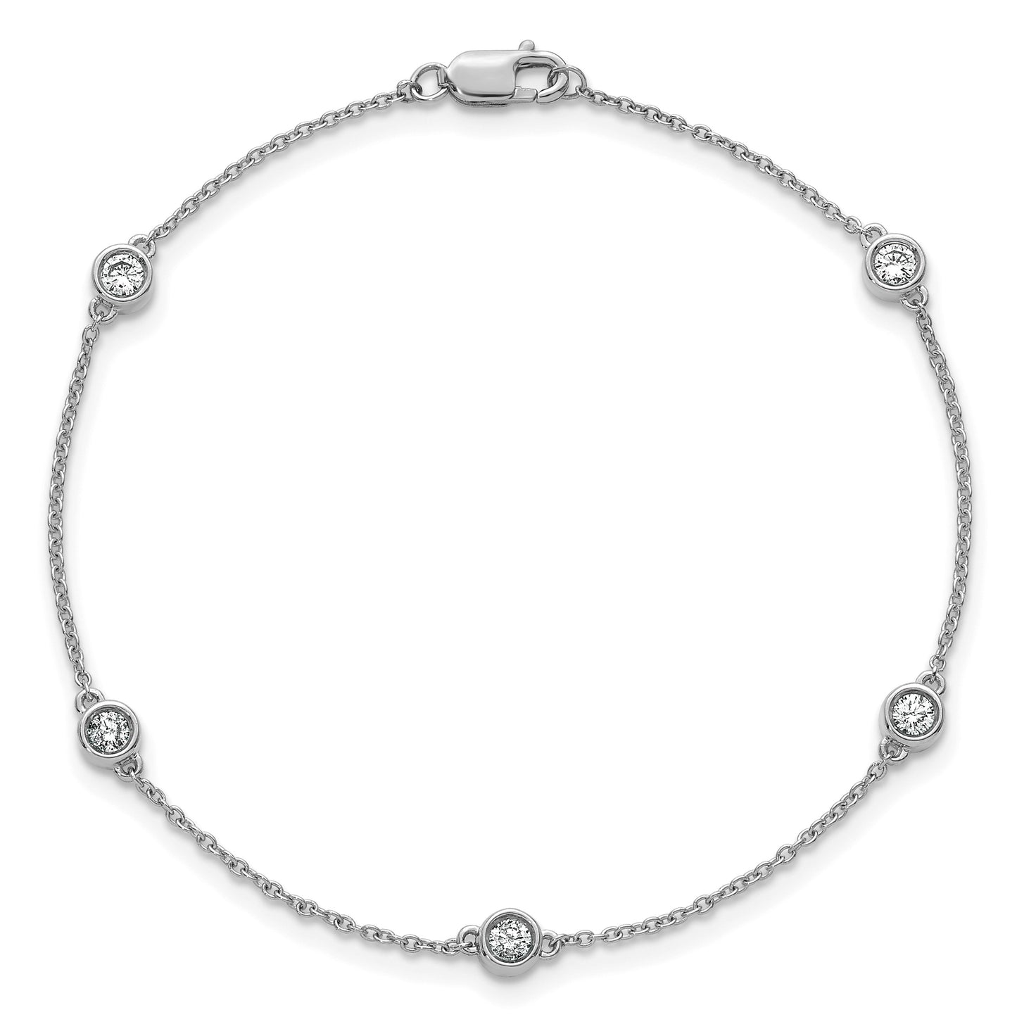 14k White Gold Complete 1/3 carat Bezel-set Diamond and Cable Chain 5-Station 7 inch Bracelet