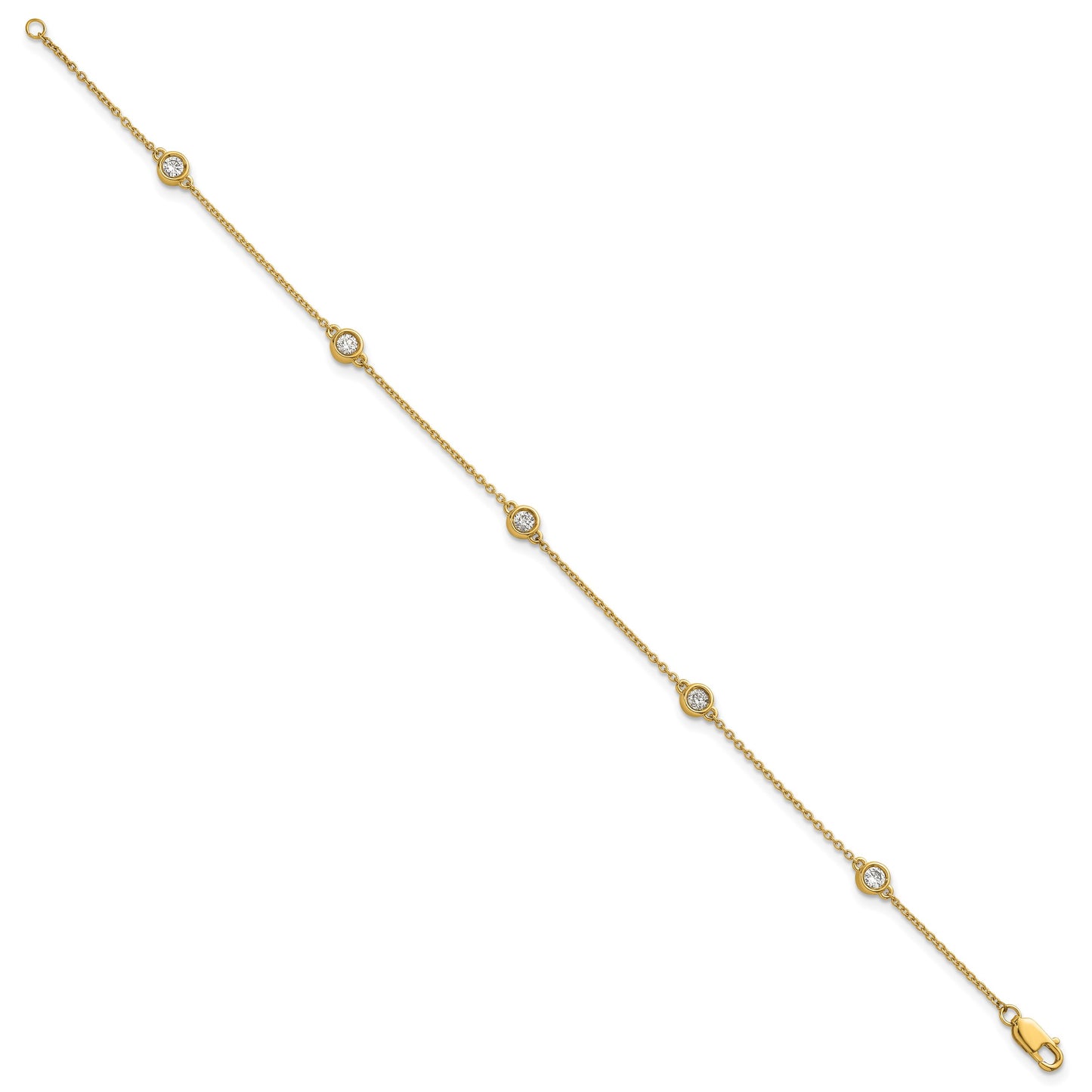 14k Complete 1/3 carat Bezel-set Diamond and Cable Chain 5-Station 7 inch Bracelet