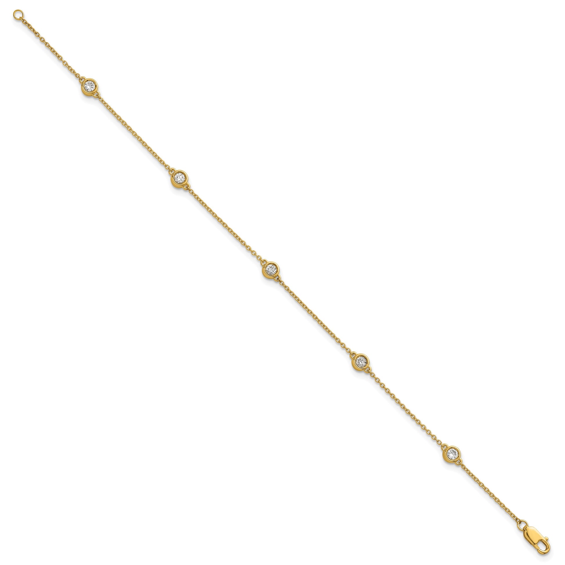 14k Complete 1/3 carat Bezel-set Diamond and Cable Chain 5-Station 7 inch Bracelet