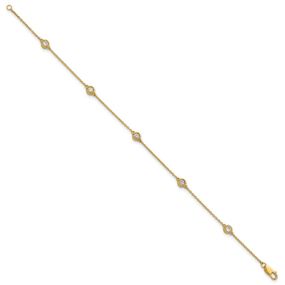 14k Complete 1/3 carat Bezel-set Diamond and Cable Chain 5-Station 7 inch Bracelet