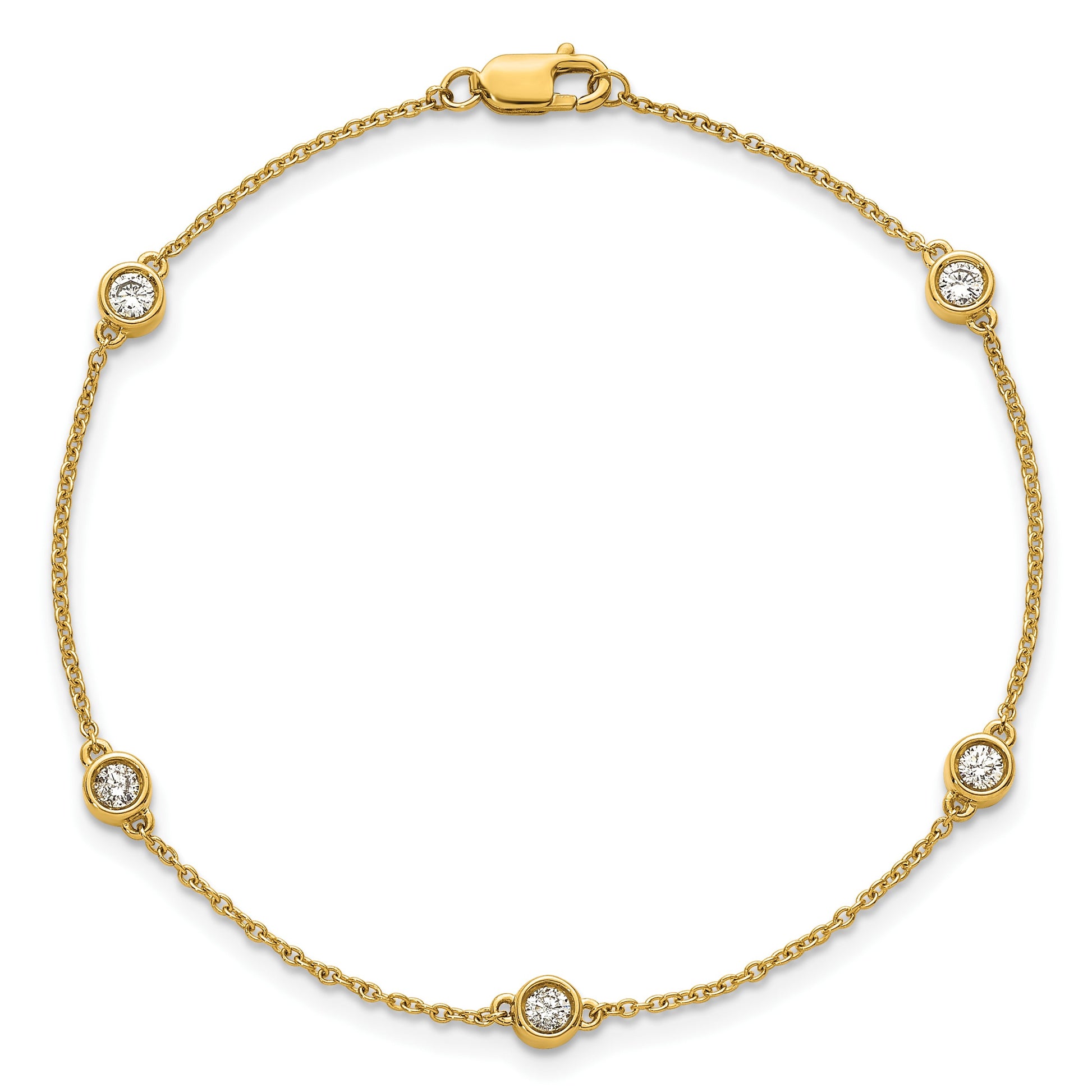 14k Complete 1/3 carat Bezel-set Diamond and Cable Chain 5-Station 7 inch Bracelet