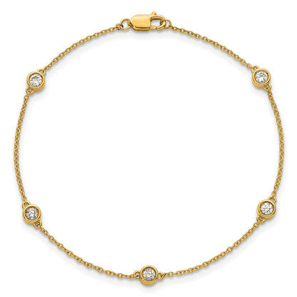 14k Complete 1/3 carat Bezel-set Diamond and Cable Chain 5-Station 7 inch Bracelet