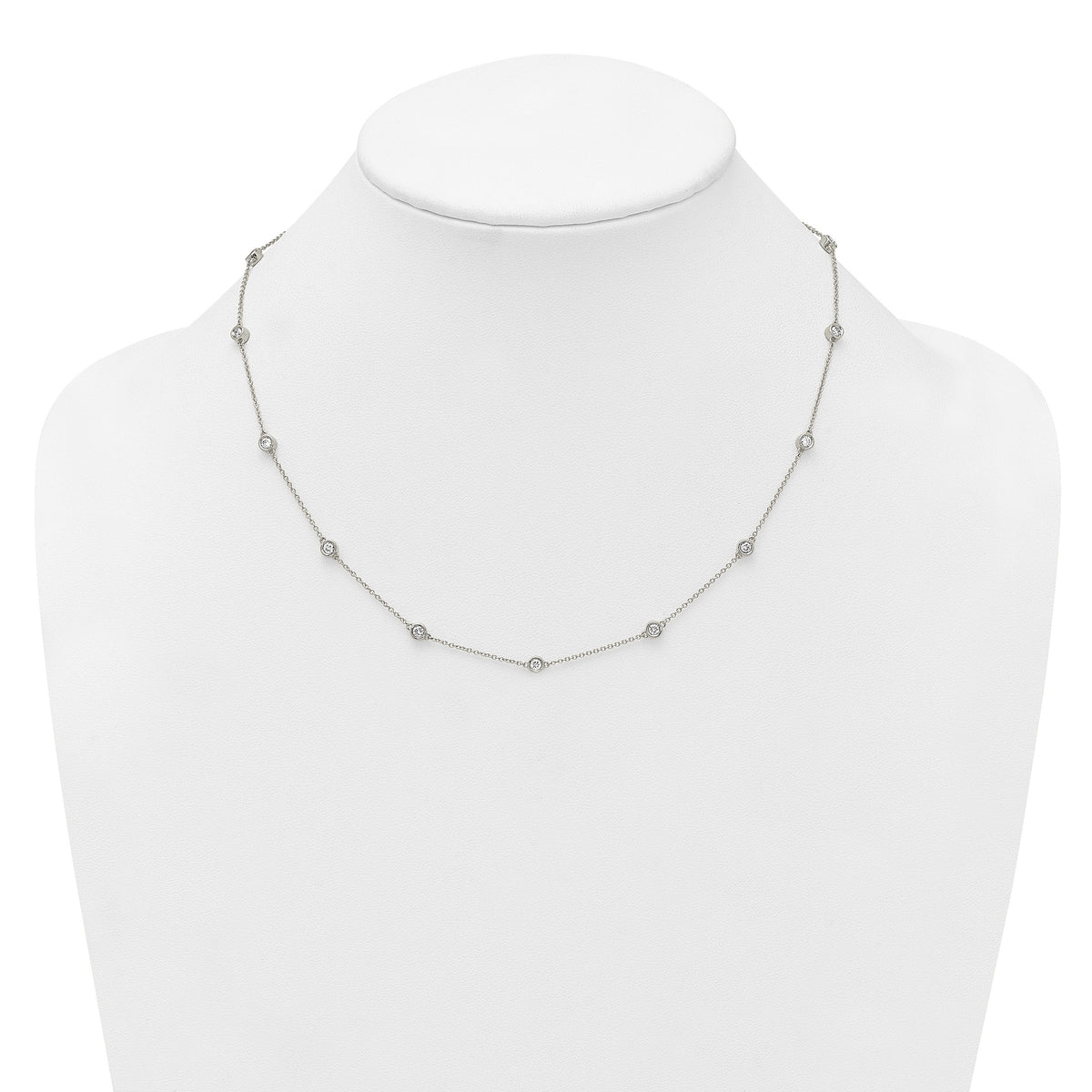 14k White Gold Complete 7/8 carat Bezel-set Diamond and Cable Chain 15-Station 18 inch Necklace