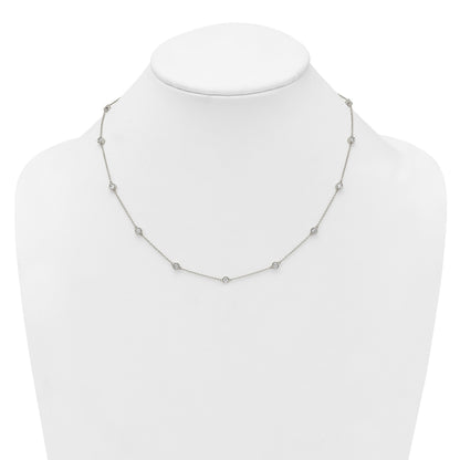 14k White Gold Complete 7/8 carat Bezel-set Diamond and Cable Chain 15-Station 18 inch Necklace