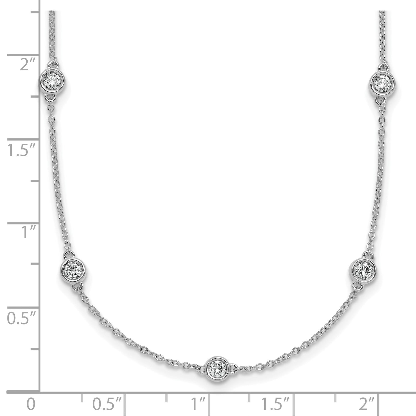 14k White Gold Complete 3/4 carat Bezel-set Diamond and Cable Chain 13-Station 16 inch Necklace