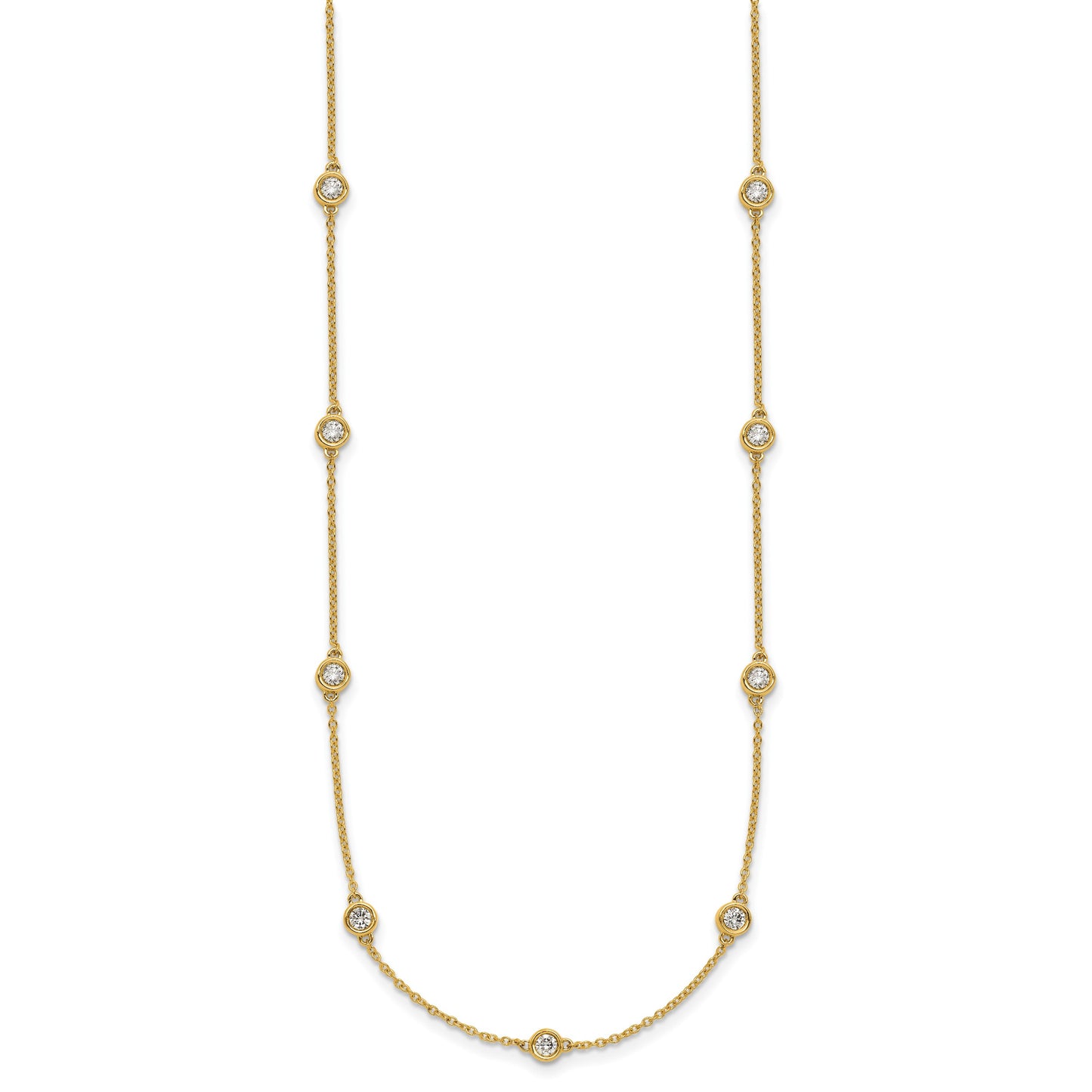 14k Complete 7/8 carat Bezel-set Diamond and Cable Chain 16-Station 20 inch Necklace