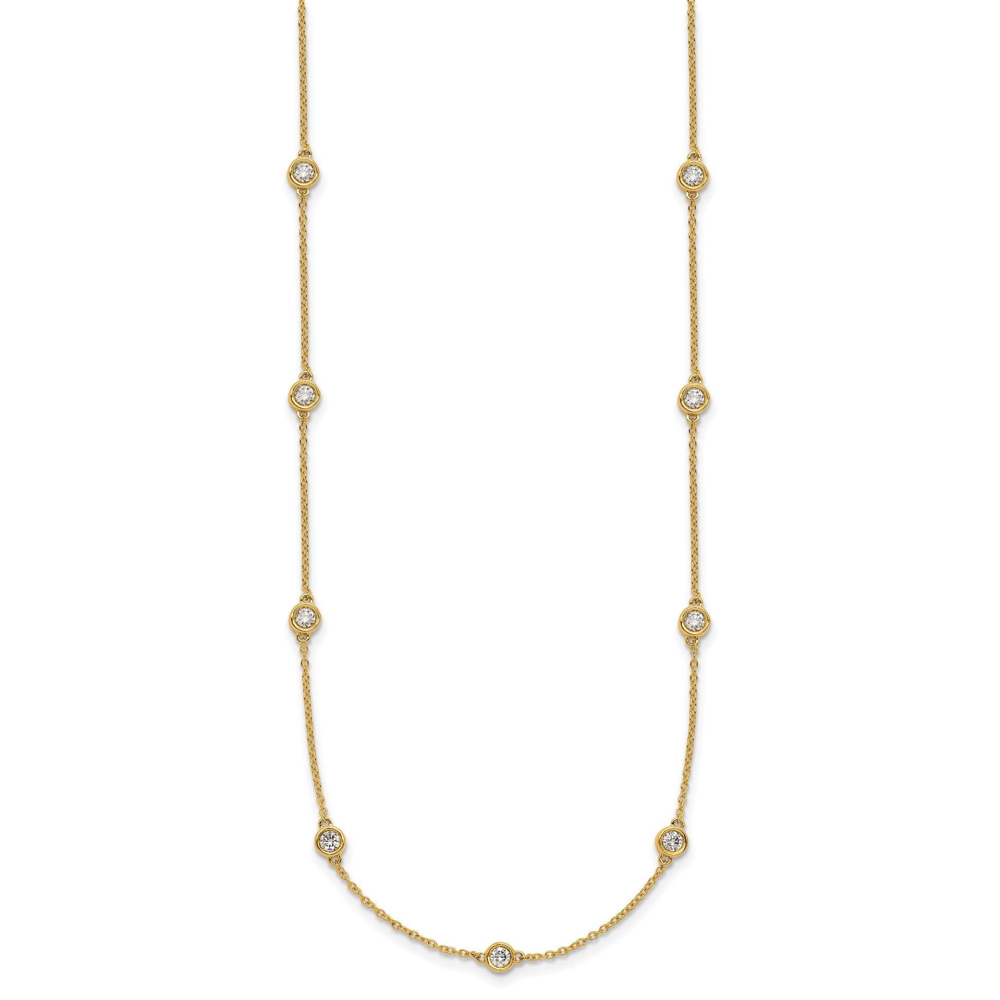 14k Complete 7/8 carat Bezel-set Diamond and Cable Chain 16-Station 20 inch Necklace