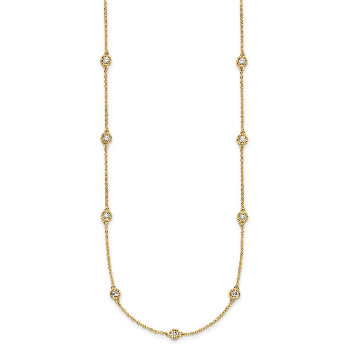 14k Complete 7/8 carat Bezel-set Diamond and Cable Chain 15-Station 18 inch Necklace
