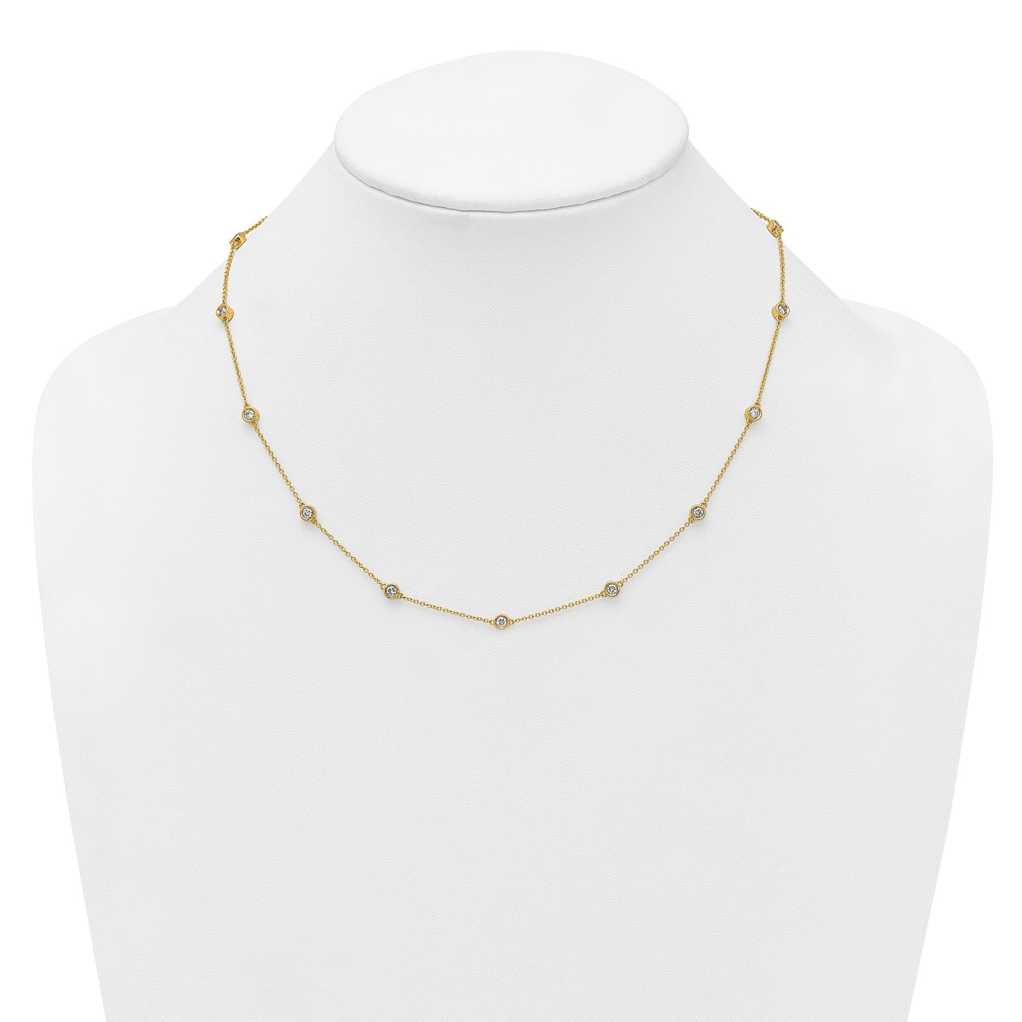 14k Complete 7/8 carat Bezel-set Diamond and Cable Chain 15-Station 18 inch Necklace