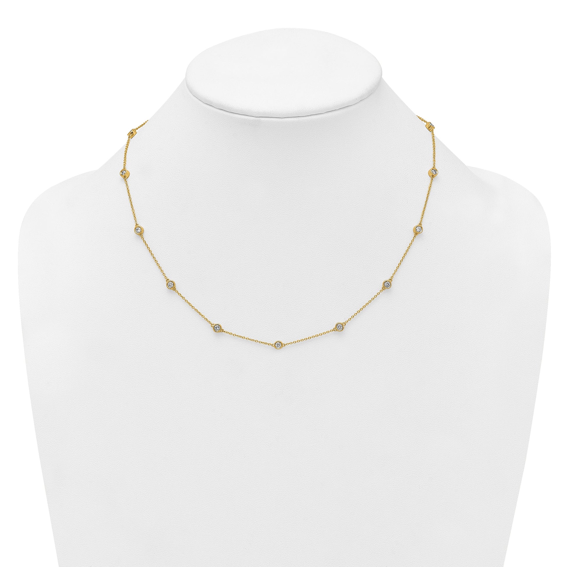 14k Complete 7/8 carat Bezel-set Diamond and Cable Chain 15-Station 18 inch Necklace