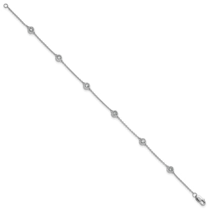 14k White Gold Complete 1/3 carat Bezel-set Diamond and Cable Chain 6-Station 7 inch Bracelet
